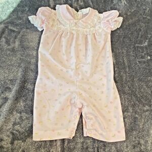 VTG 80s Bryan Baby Girl 3-6mo Pink Floral One Piece Romper Lace Eyelet Trim USA